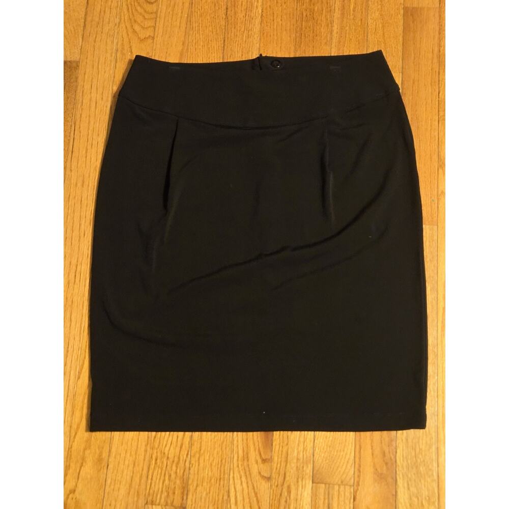 Coldwater Creek Black Knit Pencil Skirt Stretch Zip Button Size 10